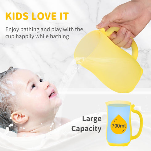 WEYOVGO Baby Bath Rinse Cup - Silicone Shampoo & Body Washing Rinser Cup with Easy Grip Handle - Yellow