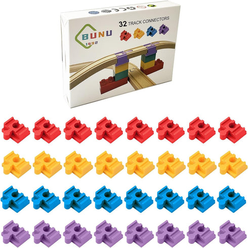 32 Pack 3+ Wooden Train Track Accessories, pcs Wooden Track Connector, Compatible with All Major Brands Train Track