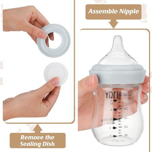 8oz 4 Pack yanyoyo Glass Breastmilk Storage Bottles, Wide Neck Breast Milk Containers, BPA-Free, Lead-Free, Fits Breast