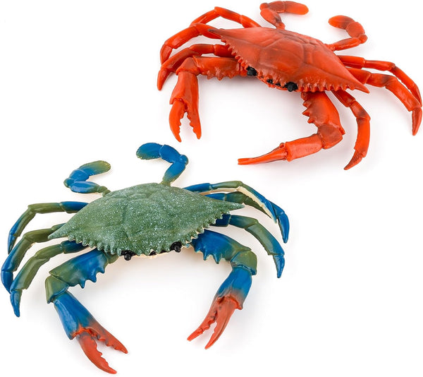 AUEAR, 2 Pack Fake Animal Sea Life - Blue Red Crabs Action Figures Ocean Model Ornament for Swim Bath
