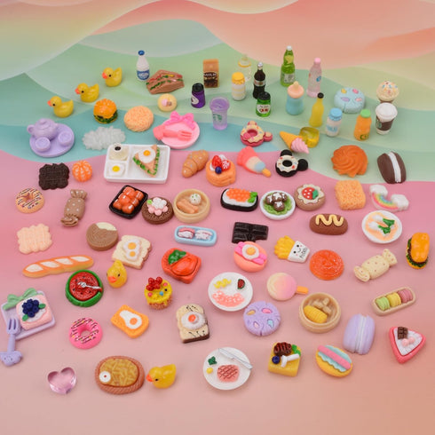 100Pcs Miniature Food Set with Storage Box, Small Resin Dollhouse Food Accessories for Pretend Play Kitchen