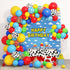 Amandir 152Pcs Balloon Arch Garland Kit, Blue Red Yellow Cow Cloud Pattern Latex Balloons for Kids Birthday Baby Shower