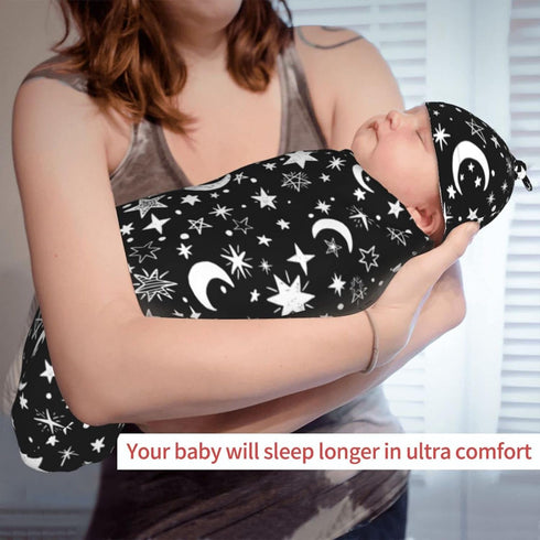 Osvbs Set Moon Star Baby Stuff Swaddle Blanket Wrap Baby Newborn Blanket Soft Stretchy With Hat Gift For Infant Boy