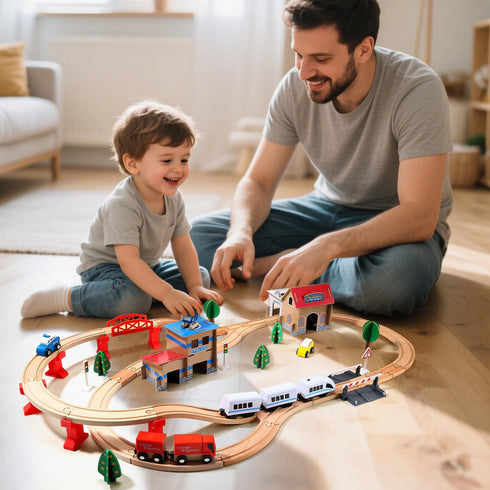 Set 88 3 4 5 Electric Toddler Wooden Train Toy, PCS Train Track Toys for Years Old Kids, Boys and Girls