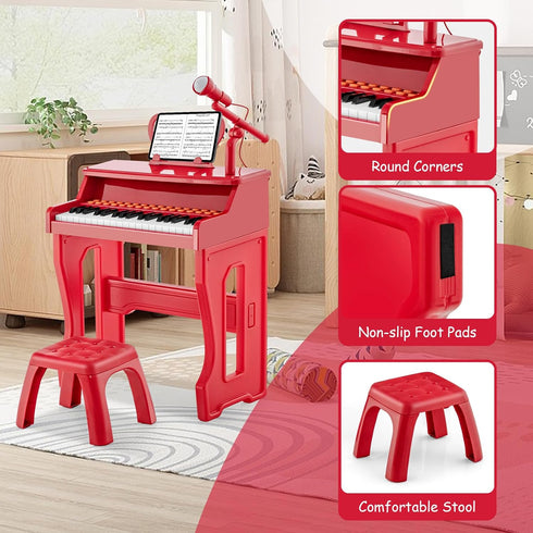 37-Key HONEY JOY Kids Piano, Red Kids Keyboard Piano w/ Music Stand & Bench, Gift for Babies w/ Microphone, Portable