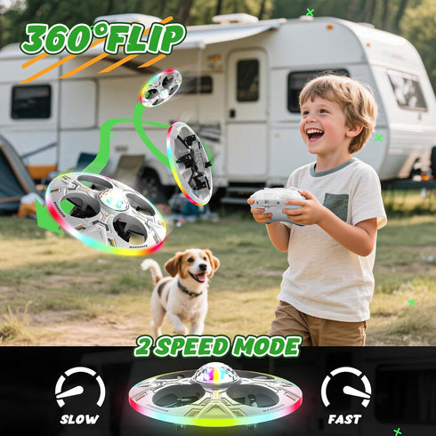 2 Batteries(14 Mini UFO Drone for Kids RC Plane Flying Airplane Toy Remote Control Helicopter with LED Lights, Auto