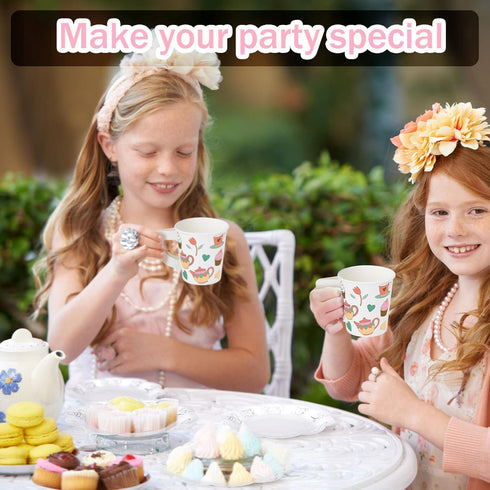 36 Set Nuenen Color Your Own Tea Party Paper Cups with Handles Disposable Tea Cups and Saucers Plates DIY Coloring