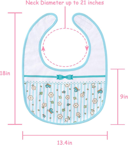Littleforbig Cotton Waterproof Babydoll Printed Adult Bib, Pink Floral, Adjustable Velcro Closure