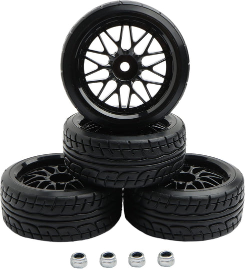 4PCS 12mm Hub Wheels for 1:10 RC Drift Cars, 62mm Hard Plastic On Road Racing Tires (Black)