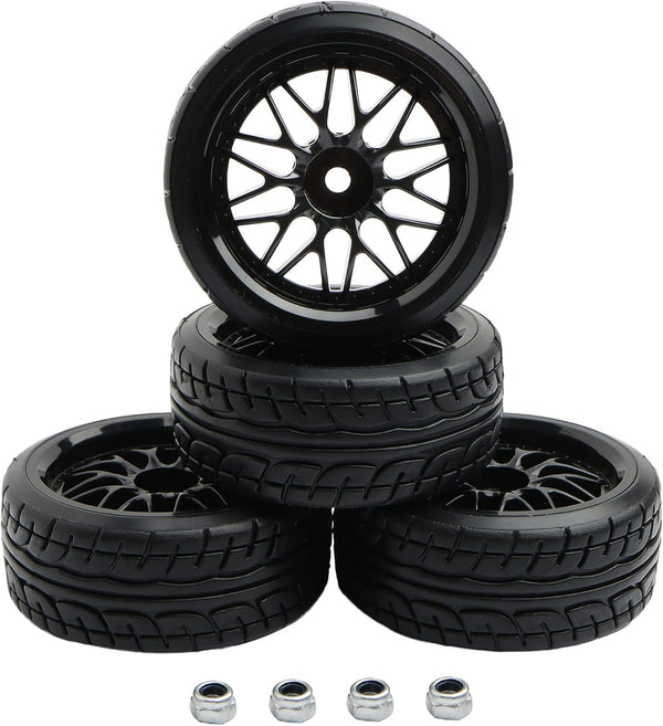 4PCS 12mm Hub Wheels for 1:10 RC Drift Cars, 62mm Hard Plastic On Road Racing Tires (Black)