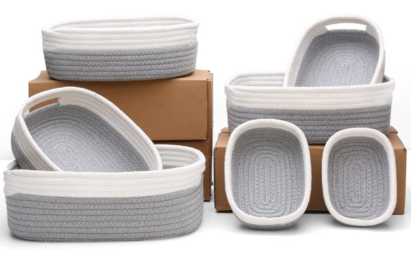 HLWDFLZ 7 Piece Cotton Rope Woven Basket Set - Small Basket for Baby