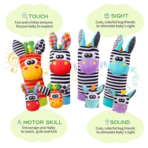 Baby Wrist Rattles Foot Finder Socks Set, Arm Hand Rattle and Ankle Socks for Babies 0-6 Months