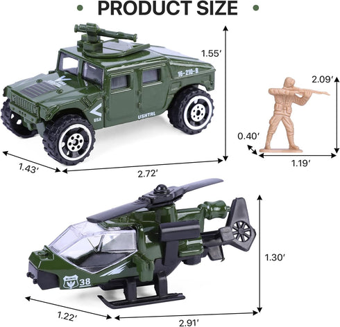 26 Pack Diecast Military Vehicles Set, 6 Pack Alloy Metal Models Car Toys and 20 Pack Soldier Army Men