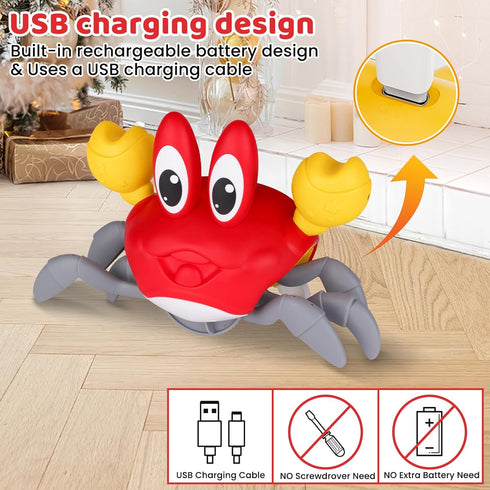 FunMission Tummy 3-6 3 7 8 9 Crawling Crab Baby Toy, Infant Time Toys for Year olds with Music and LED Light, Sensory