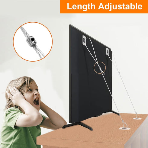 JIUDONE 42" (2 Pack+4 Adjustable TV Safety Straps Spare Adhesive Pad),No-Drill Adhesive Anti-Tip Furniture Anchors Kit