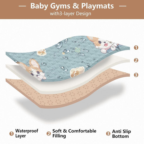 EtherSpher 1-Piecing foldablummy 50'' 50''con Cute Cartoon Brown Dogs Soft Padded Baby Play mat Foldable for Indoor