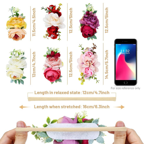 Cinaci 6 Pack Delicate Rose Flower Nylon Headbands, Floral Bows Headband Super Stretchy Hair Bands Fancy Headpieces