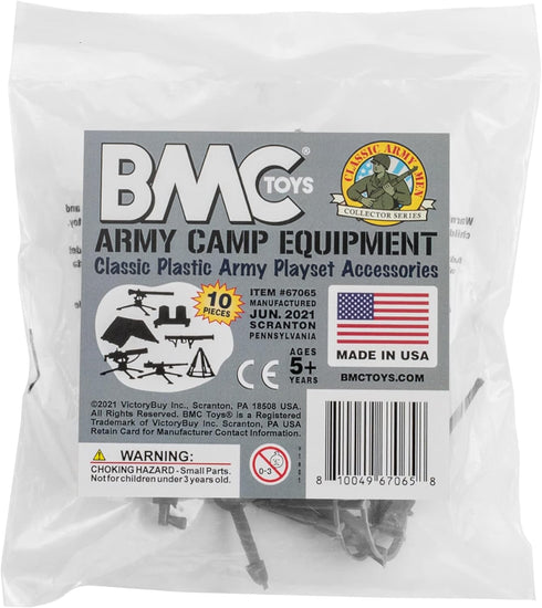BMC Classic Plastic Army Men Playset Accessories - 10pc Military Camp - US Made
