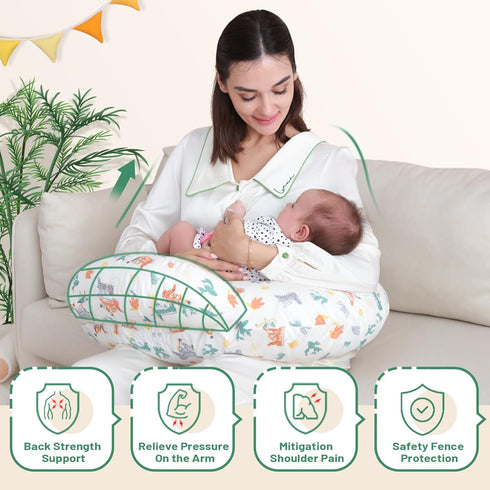 AMASKY Nursing Pillow, More Support for Mom and Baby, Removable Cotton Cover and Colorful Animal Patterns, Machine