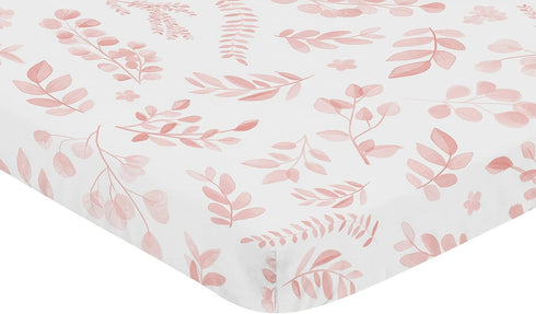 Pack Sweet Jojo Designs Blush Pink and White Floral Leaf Girl Fitted Mini Crib Sheet Baby Nursery for Portable Crib