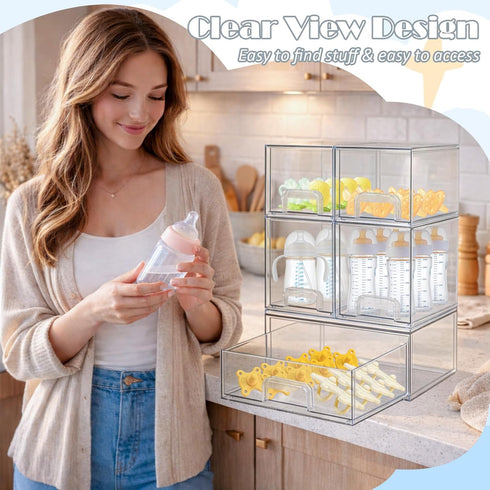 Organizer-5 Pack Countertop,Kitchen,Cabinet,Vanity,Bathroom Baby Bottle Stackable Storage Drawers, Baby Organizers