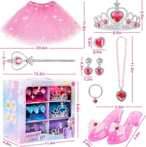 Princess Dress Up Toy Set: Girls Jewelry Boutique Role Playing Game, Toddler Dress Up Shoes, Skirts, Crowns, Wands,