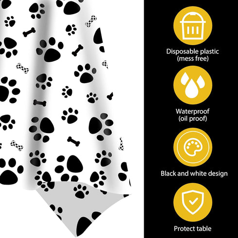 3 Pack Puppy Dog Paw Print Plastic Tablecloth, Large Disposable Rectangle Cover for Pet Birthday Party