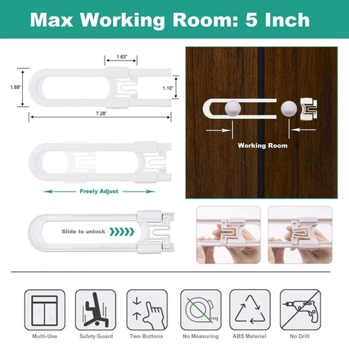 Sliding Cabinet Child Safety Locks, OKEFAN Baby Proofing Cabinet Lock Cupboard Latches for Kids, No Drill (10, White)