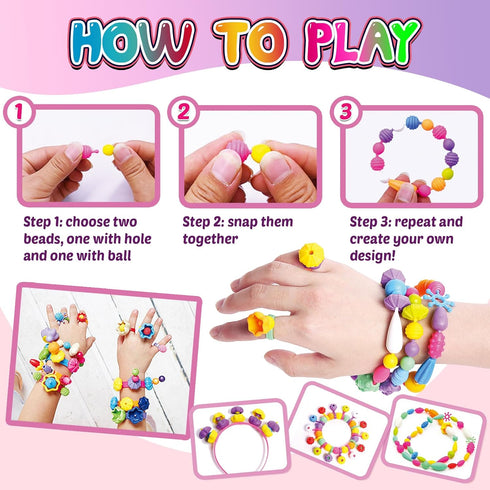FUNZBO 800+ Pop Beads - Snap Bead Kits for Toddlers, Jewelry Making Kit for Girls, Arts and Crafts for Kids
