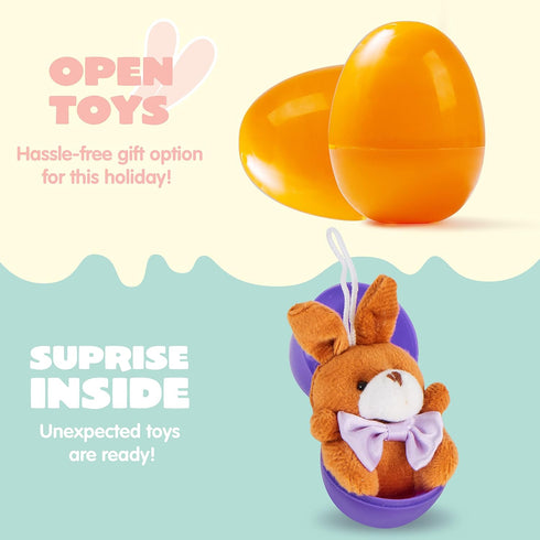 24 JOYIN Pcs Pre-Filled Easter Egg with Plush Bunnies and Bears, Plush Animal Keychain for Kids Easter Egg Hunt, Goodie