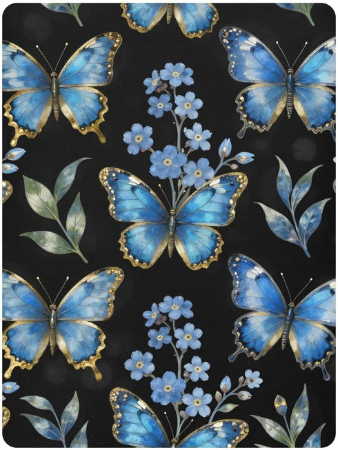 CZXW 52" 28" Blue Butterflies Floral Forget-me-not Crib Sheets Fitted x Natural Cotton Soft & Breathable for Baby Crib