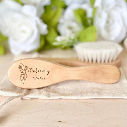 ZYMECH 3pcs Set Personalized Wooden Baby with Name Hair Brush and Comb Bristles Baby Hair Brush and Comb for Newborn