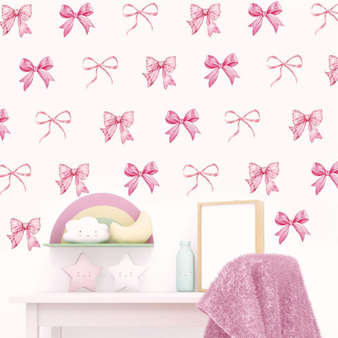 Whaline 12 Sheets Trendy Pink Bow Wall Stickers Light Pink Bow Knot