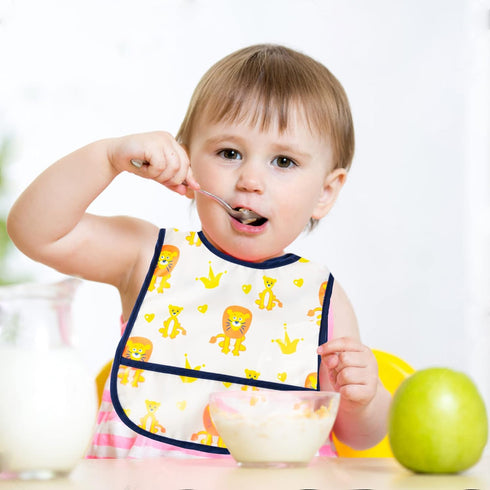 6Pcs Waterproof Toddler Bibs Set, Adjustable Baby Teething Bib with Crumb Catcher Pocket for 6-24 Months