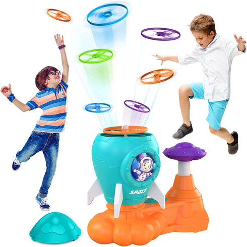 Outdoor Toys for Kids Ages 3-8, Flying Disc Rocket Launcher Toy for Outside Yard Activities, Birthday Gift for Toddlers