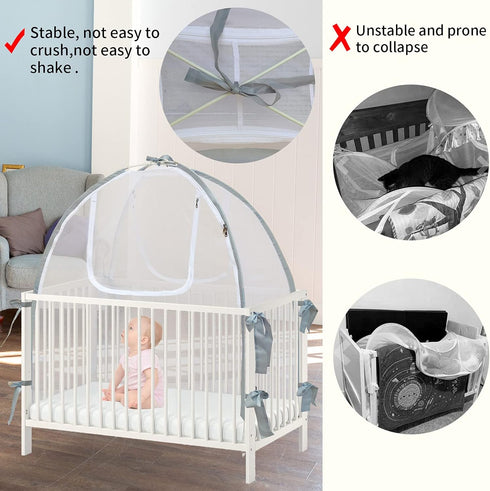 Baby & Beyond 52.25" 28.25") Baby Crib Tent Safety Net, Durable Strong Self-Locking Zippers, Protects from Climbing Out