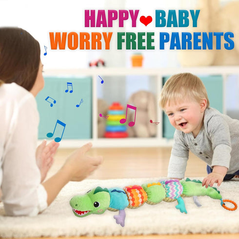 TLQSM 0-6 Tummy 3-12 Baby Sensory Green Dinosaur Plush Musical Rattle Toy with Rustling Sounds for Infant Months, Time