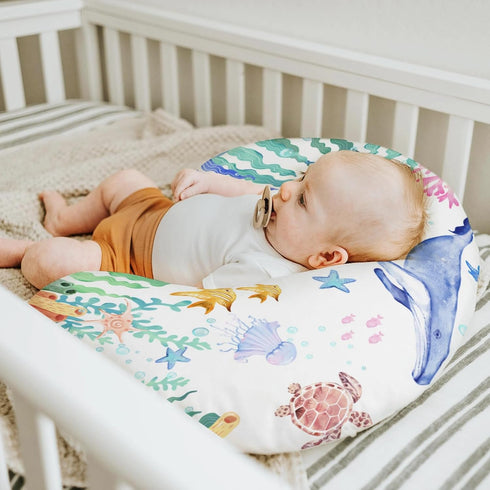 Colorful Ocean Animals Baby Nursing Pillow Covers for Boy Girl Whale Turtle Jellyfish Sea Horse Weeds Nursery