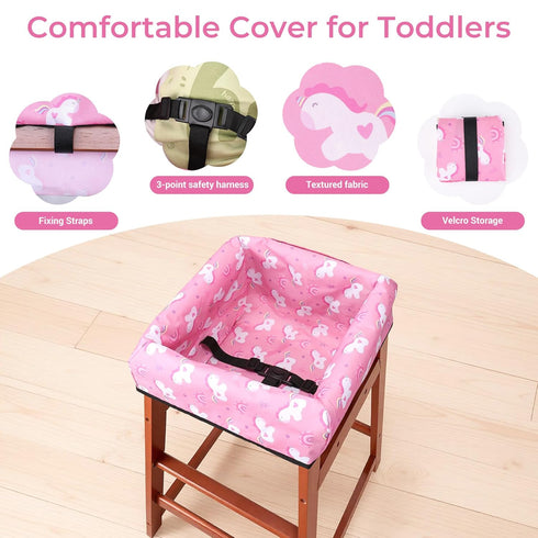 COOLBEBE 3-Point Baby High Chair Cover with Harness, Waterproof & Machine Washable Portable Seat Cover, Fits Wooden