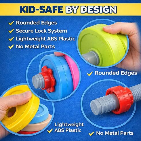 Set 3-in-1 Kids Exercise Weight - Adjustable Workout Toy Equipment for Children Pretend Play Exercise - Toddler