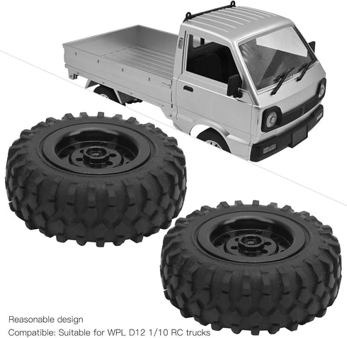 55mm/2.2in 1/10 Scale Rubber Tires & Wheel Rims, Anti-Skid Fit for D12 Model Parts, Black