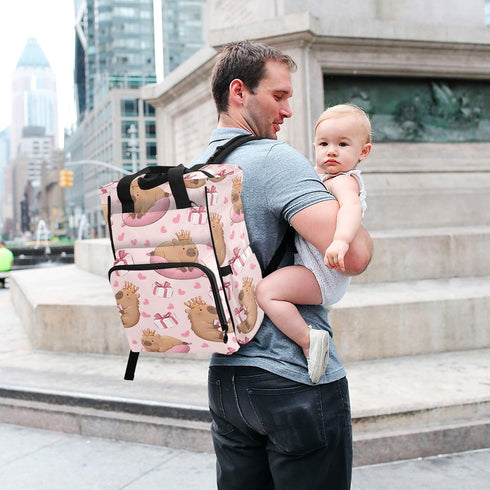 Bolaz Backpack Capybara Pink Diaper Bag Tote Multifunction Baby Nappy Changing Bags Large with Stroller Straps Travel