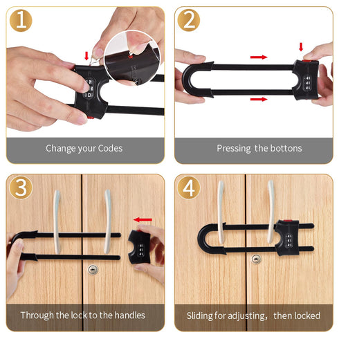 4 Pack U-Shaped Sliding Cabinet Locks - Adjustable Multifunctional Child Safety Lock for Home Cabinets and Doors