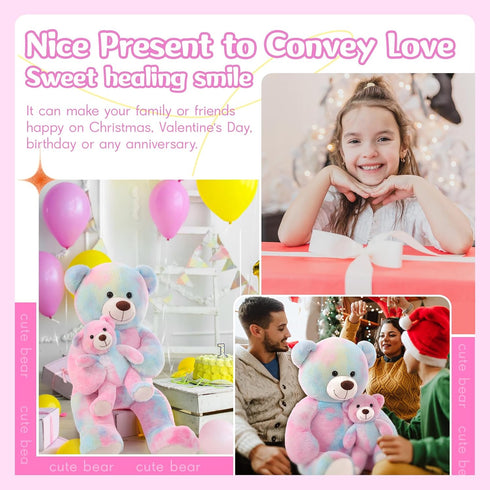 Tezituor Giant Teddy Bear Stuffed Animal 39in, Large Mommy Bear with Baby, Gift for Kids, Girlfriend on Special