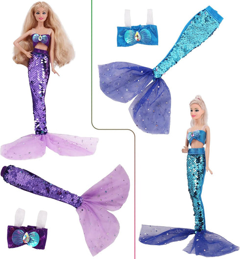 UNICORN ELEMENT 5 Pcs Mermaid Tail Clothes for 11.5 Inch Girl Doll, Summer Dress Swimsuit, NO DOLL Included