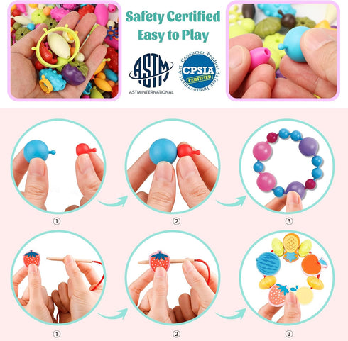 BEMITON Ideal Birthday Gift for Girls Aged 3-7, Pop Beads Jewelry Making Kit for Creative Play
