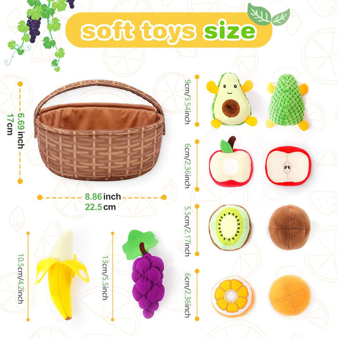 PHEZAPA 1-3, Set 6-12 1 Play Food for Toddler Plush Pretend Food with Sorting Fruit Basket, Baby Sensory Toys Months