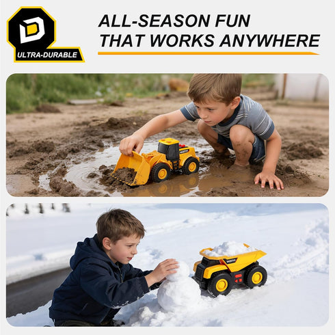 YySiRui 5PCS 5.5-6.3 Inch Set Bulldozer, Construction Toys - Toy Trucks Includes Dump Truck, Excavator, Sandbox