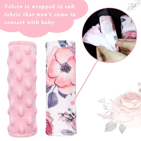 Car Seat Strap Cover for Babies, Soft Car Seat Belt Covers, Mink Car Seat Strap Shoulder Pads Girls, Pink Floral