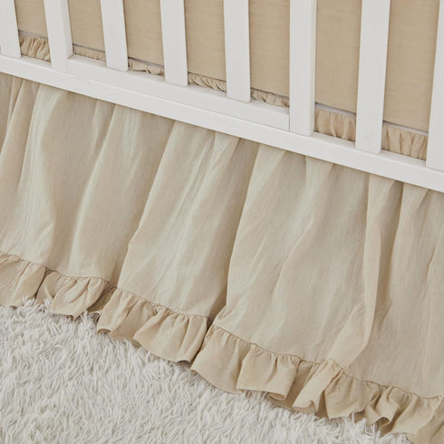 100% Brandream Boho Bohemian Girl Baby Nursery Crib Bed Skirt Dust Ruffle - Neutral Solid Color Beige Farmhouse Chic
